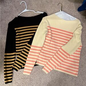 Who What Wear Off-the-Shoulder Black and Cream Sweaters